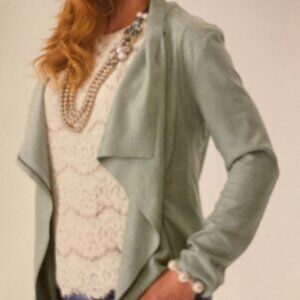 NWT Montanaco M L XL Vegan Suede Jacket Blazer Seafoam Green Drape Front -